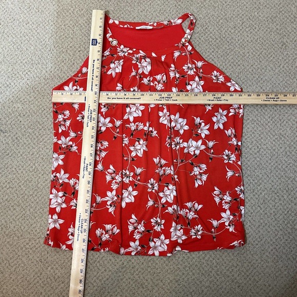 CALVIN KLEIN Women’s L Tank Top Red Floral Polyester Spandex Shelf Liner - Picture 7 of 8